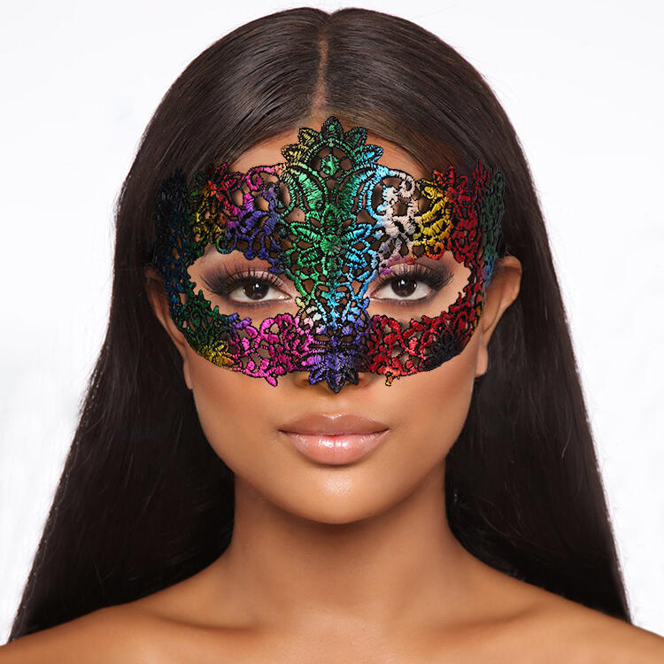 

Halloween Masquerade Lace Floral Eye Veil in Gold,Red. Size