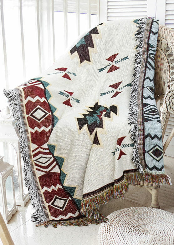 

Aztec Geometric Tassel Sofa Towel Woven Blanket, Multicolor, 485593