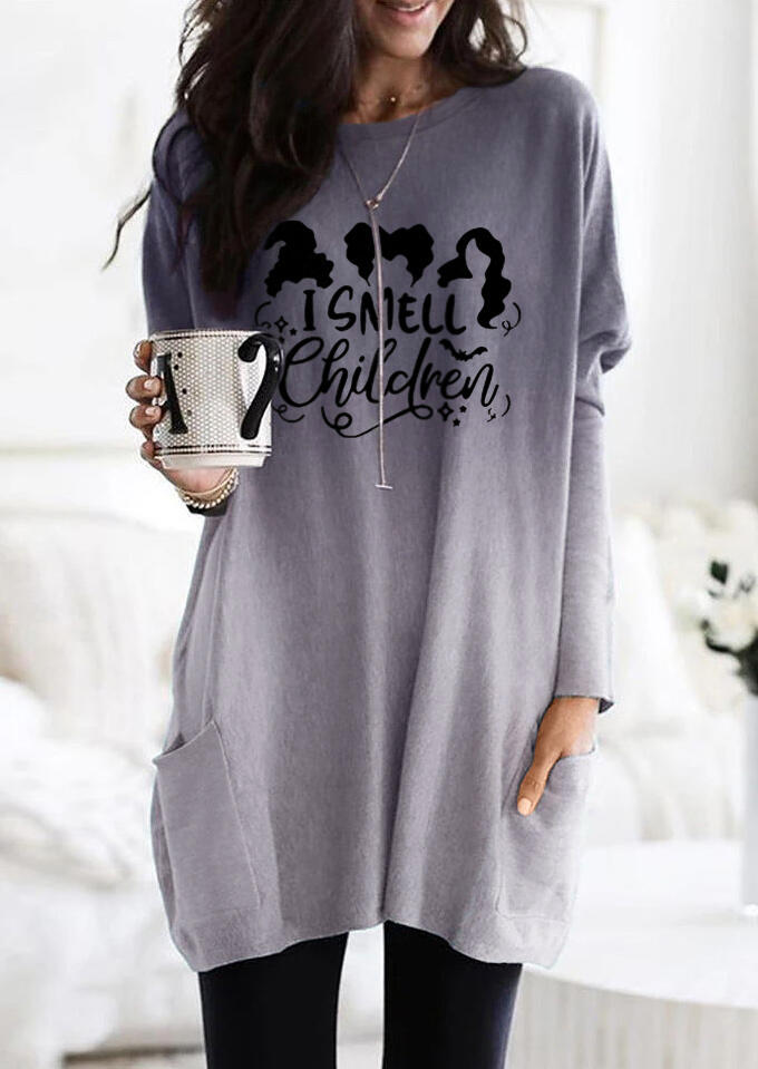 

Halloween I Smell Children Pocket Mini Dress - Gray, 485635