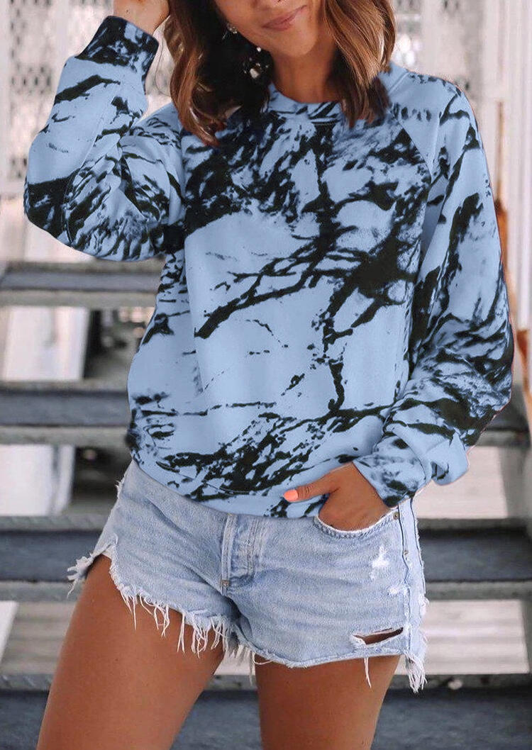 

Blouses Tie Dye Ink Painting Raglan Sleeve Blouse in Blue. Size