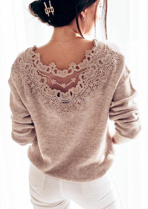 

Lace Splicing Hollow Out Long Sleeve Sweater - Light Brown, 485772