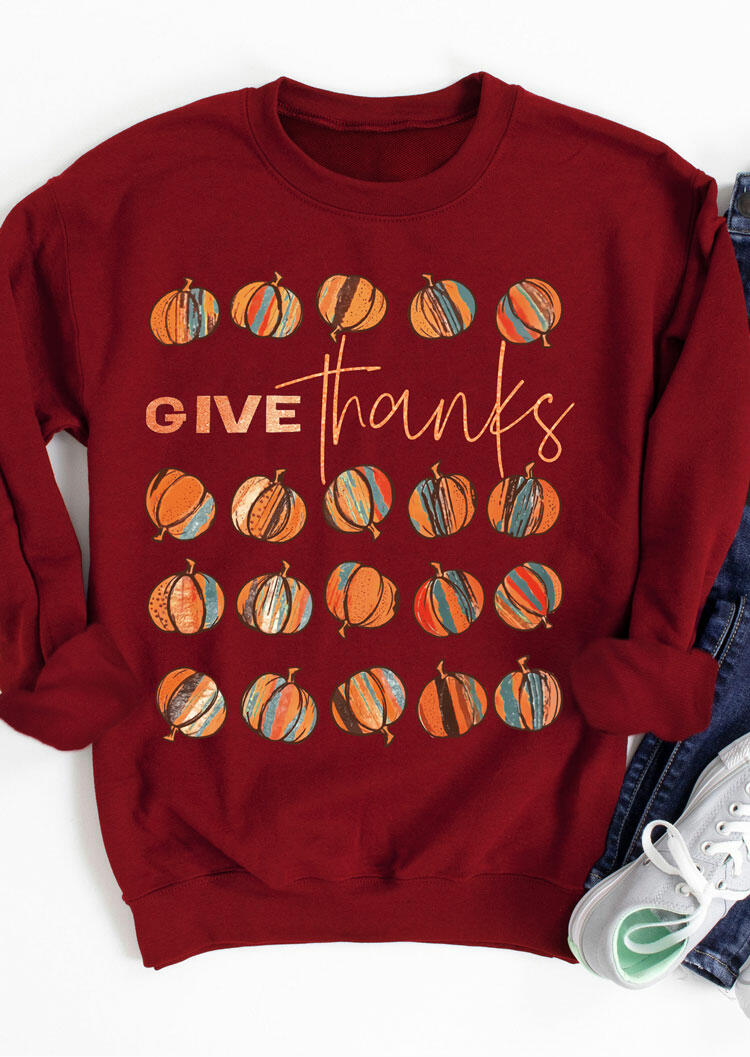 

Sweatshirts Thanksgiving Give Thanks Pumpkin Pullover Sweatshirt in Burgundy. Size