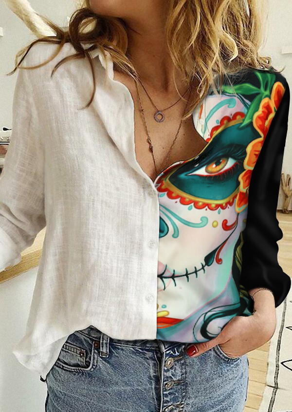 

Halloween Joker Floral Button Shirt - White, 485681