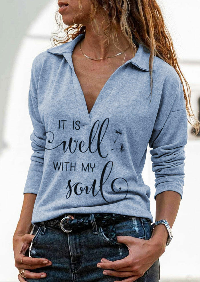 

It Is Well With My Soul V-Neck Blouse - Light Blue, 485857