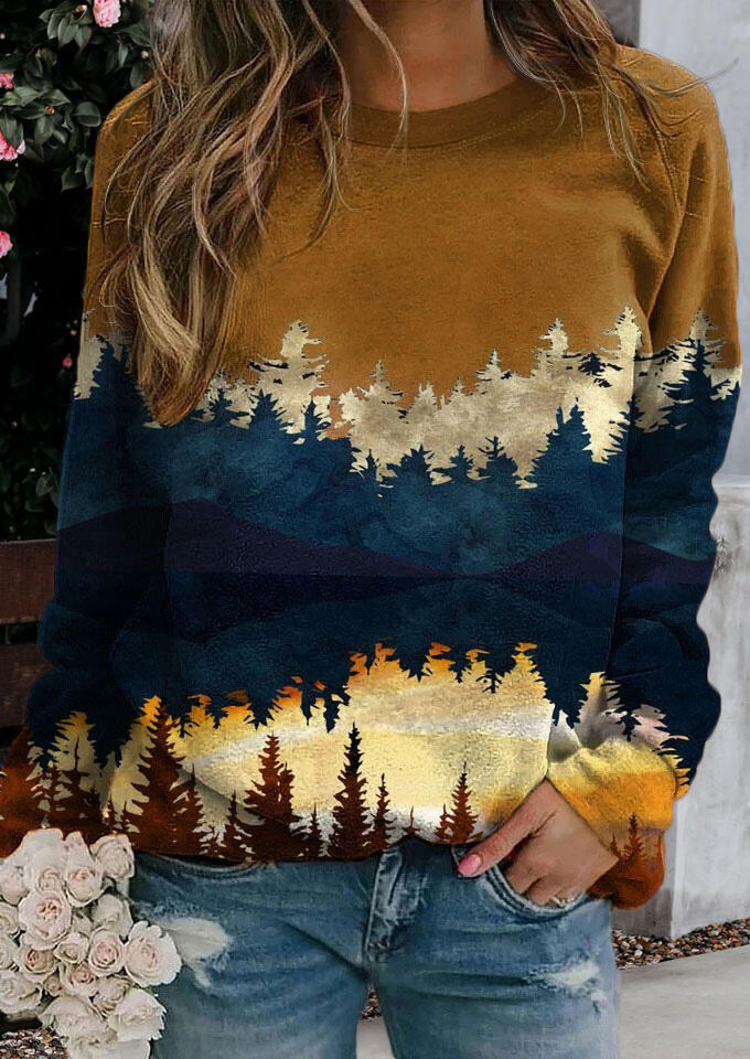 

Color Block Plant Pullover Casual Sweatshirt, Multicolor, 484681
