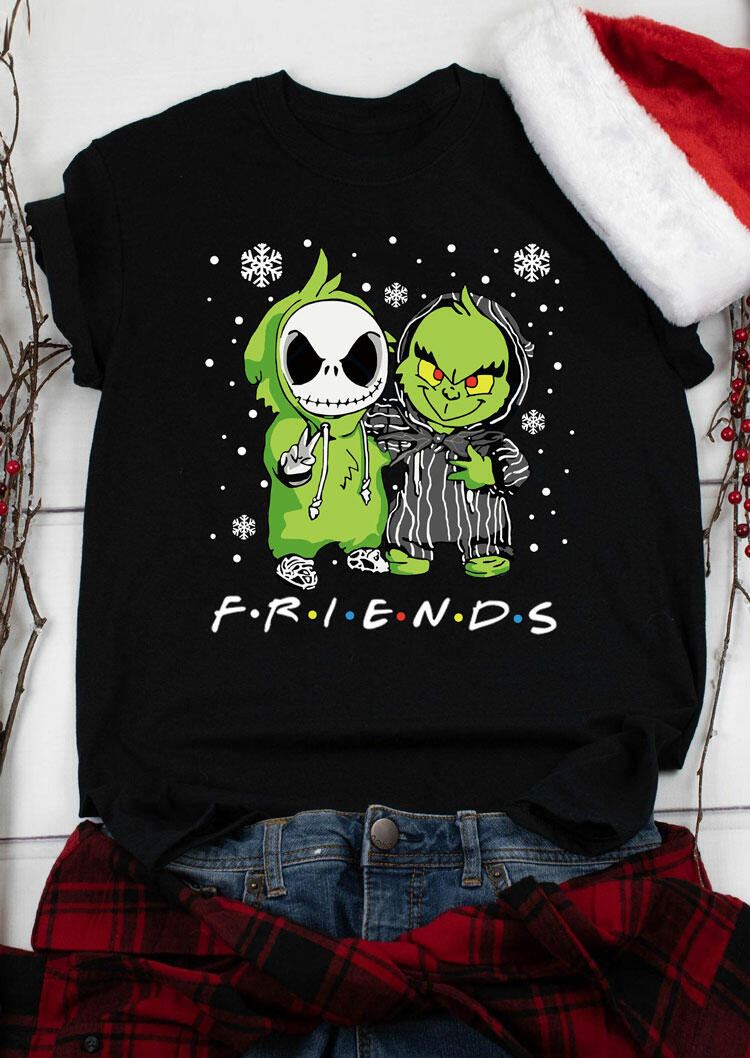 Christmas Friends Grinch And Jack Skellington T-Shirt Tee - Black