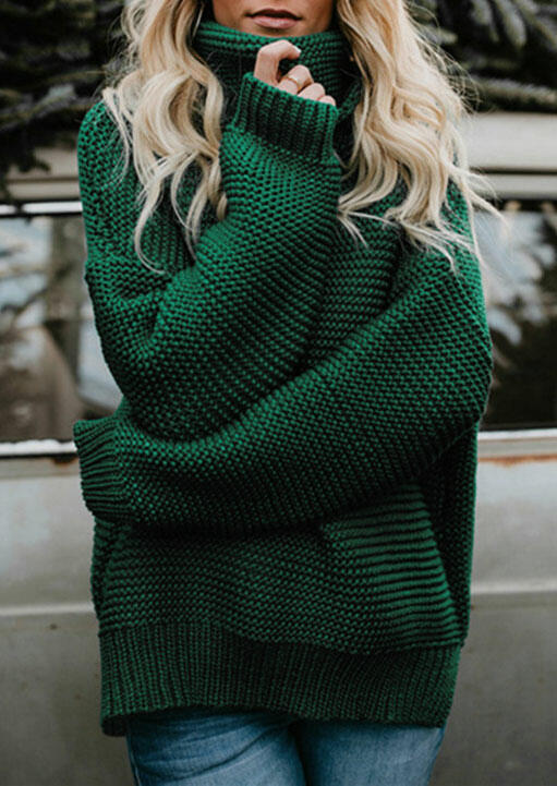 

Sweaters Long Sleeve Knitted Turtleneck Pullover Sweater in Green. Size
