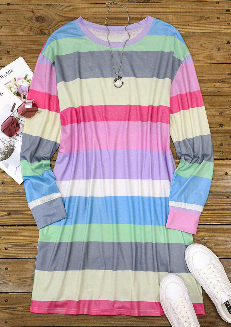 

Mini Dresses Striped Color Block Long Sleeve Mini Dress in Multicolor. Size