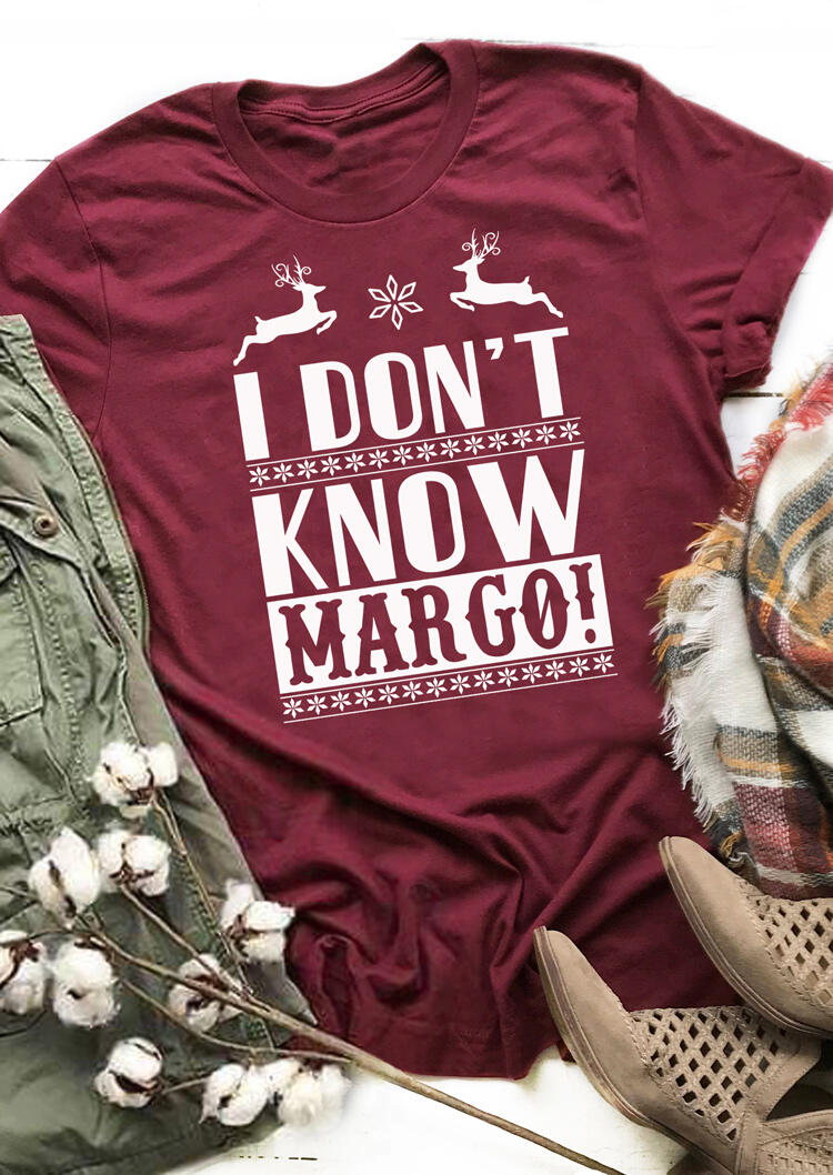 

Christmas Reindeer Snowflake I Don't Know T-Shirt Tee - Burgundy, 485958