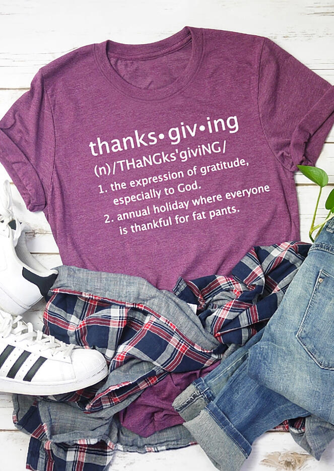 

Thanksgiving The Expression Of Gratitude Letter T-Shirt Tee - Purple, 484354