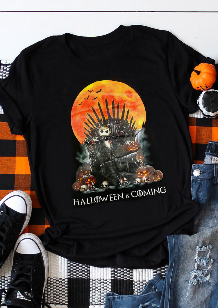 

Halloween Is Coming Skeleton Pumpkin T-Shirt Tee - Black, 485856