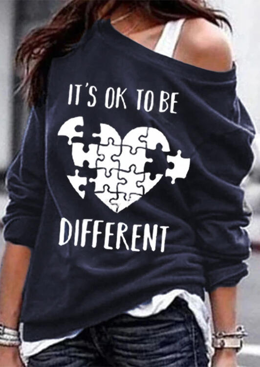 Slogan Graphic O-Neck Long Sleeve Sweatshirt without Camisole - Navy Blue