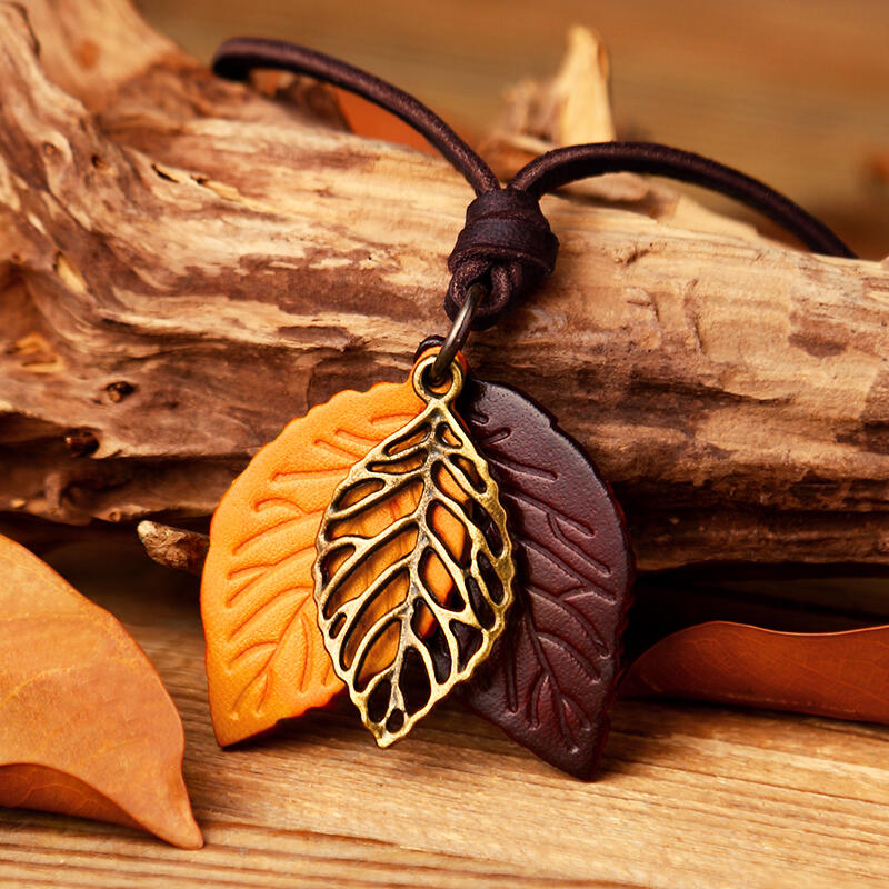 Vintage Hollow Out Leaf Long Sweater Rope Necklace