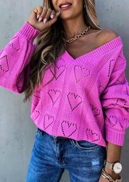 

Hollow Out Heart V-Neck Pullover Sweater - Purple, 486053