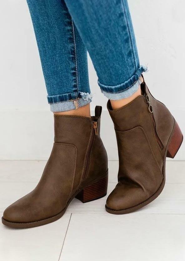 

Boots Zipper PU Chunky Heel Ankle Boots in Coffee. Size: ,38,40,41