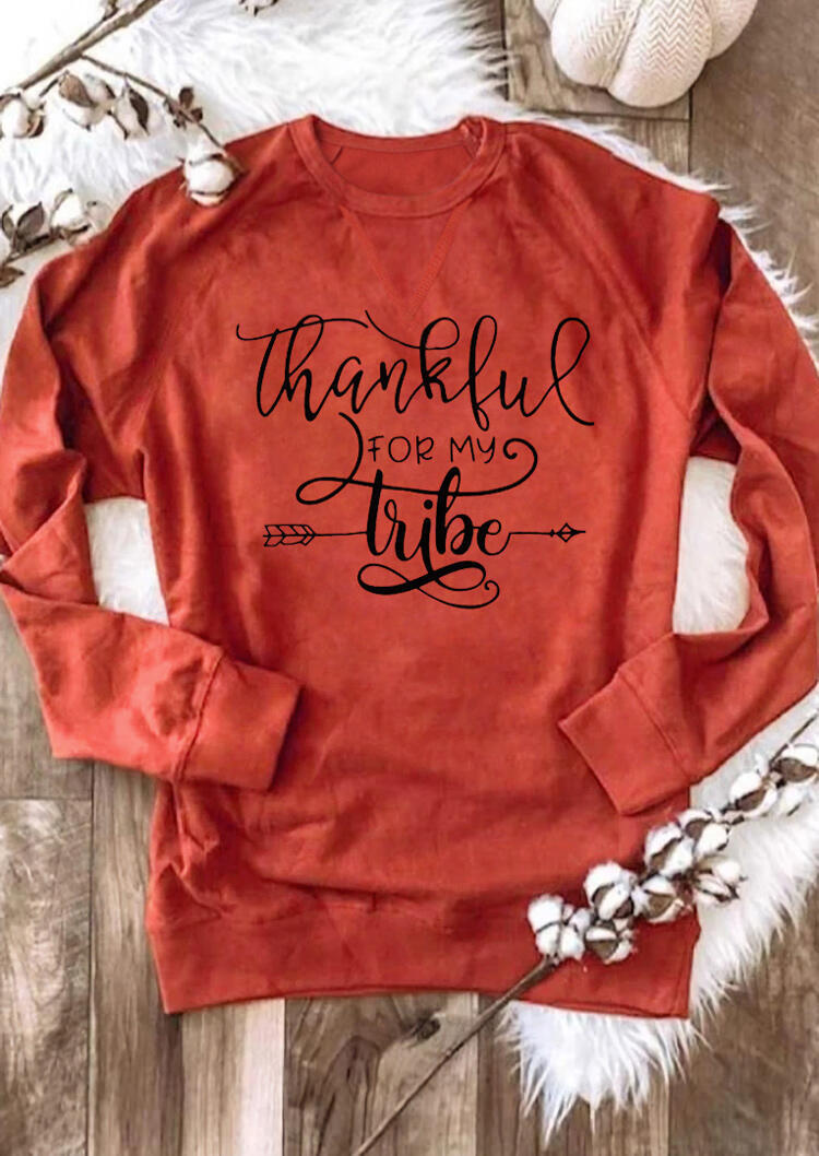 Thankful For My Tribe Long Sleeve Sweatshirt - Brick Red