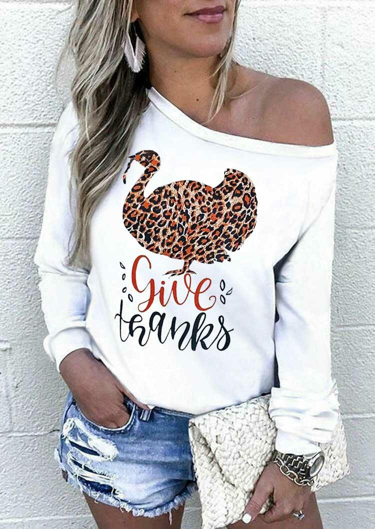 

Sweatshirts Thanksgiving Leopard Turkey Give Thanks Sweatshirt in White. Size: S
