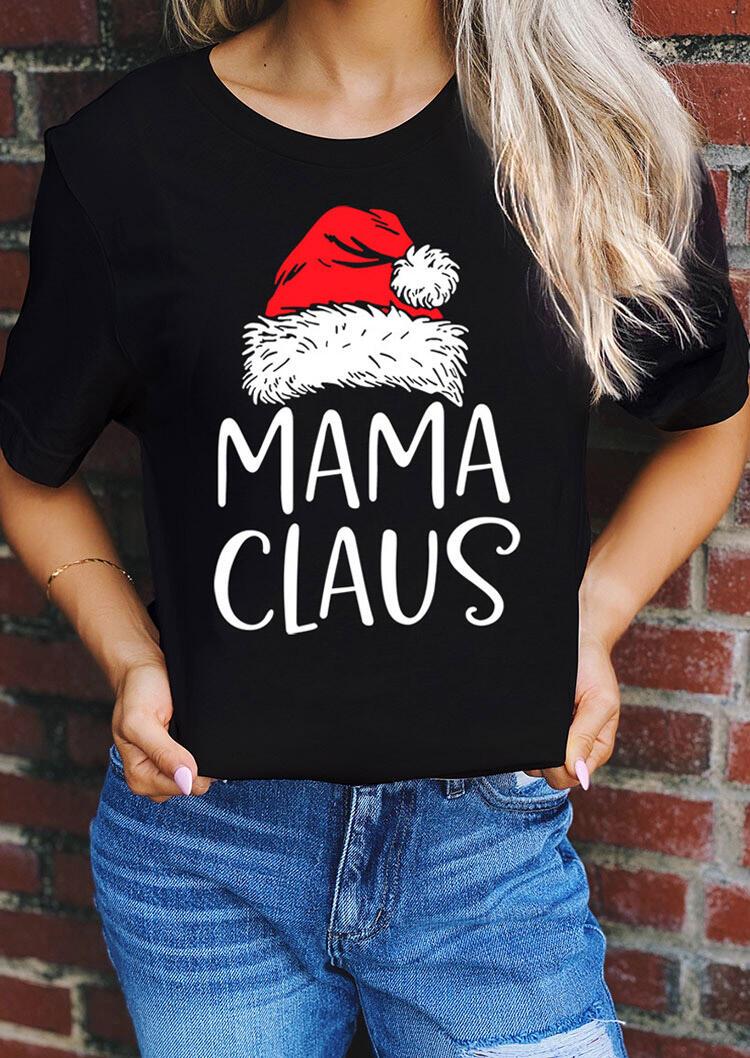 

T-shirts Tees Christmas Hat Mama Claus O-Neck T-Shirt Tee in Black. Size: ,M