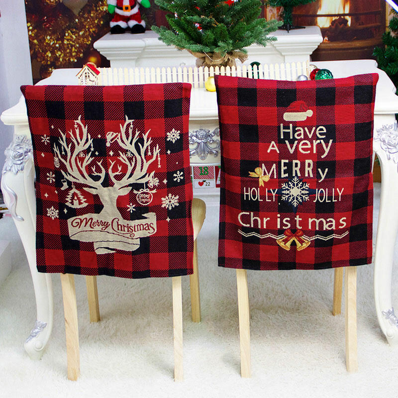 

Christmas Decoration Christmas Buffalo Plaid Reindeer Letter Graphic Chair Cover in Pattern2. Size