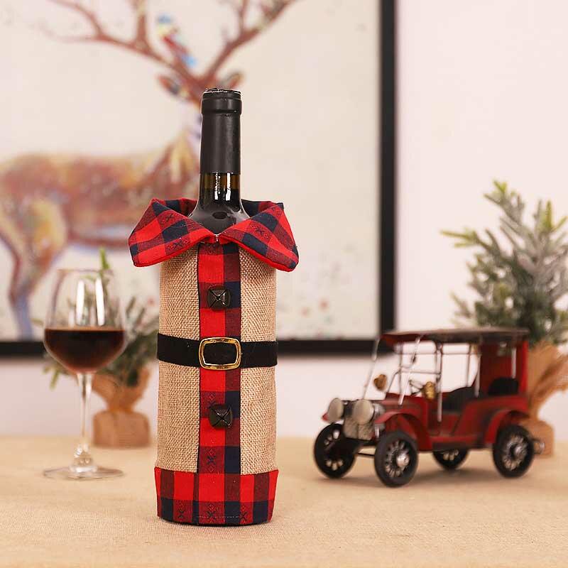 

Christmas Linen Plaid Splicing Wine Bottle Bag, Gray;red, 486184