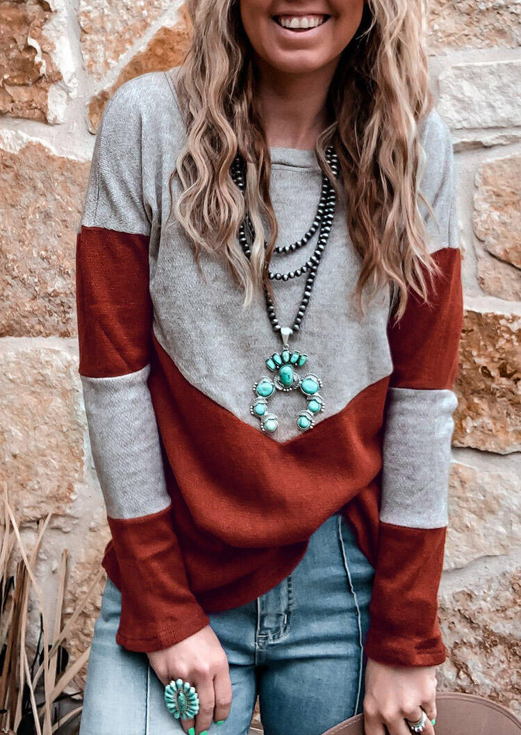 

Blouses Color Block Splicing Long Sleeve Blouse in Multicolor. Size