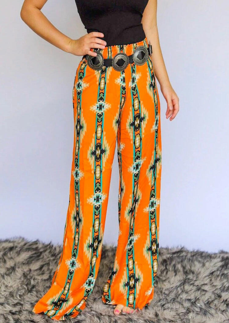 

Pants Aztec Geometric Wide Leg Pants without Belt in Orange. Size: S,M,,XL