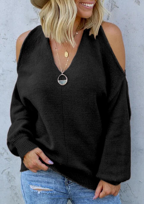

Cold Shoulder Twist Knitted Sweater - Black, 486301