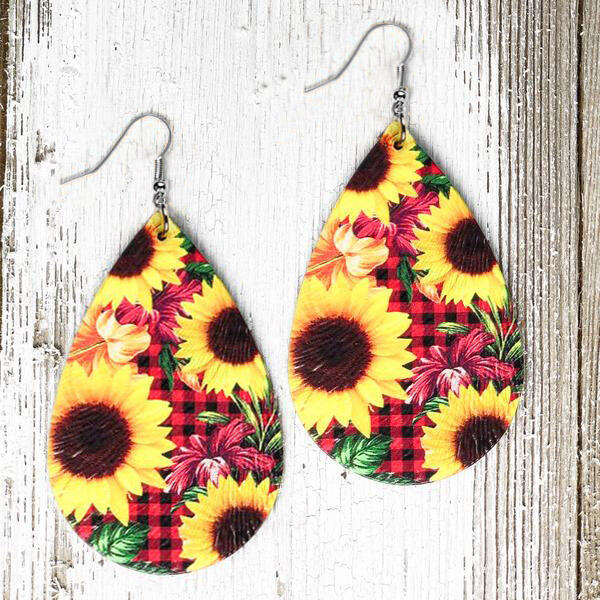 

Earrings Buffalo Plaid Sunflower Water Drop Earrings in Multicolor. Size