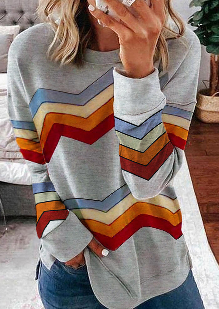 

Sweatshirts Colorful Zigzag Striped O-Neck Pullover Sweatshirt in Gray. Size