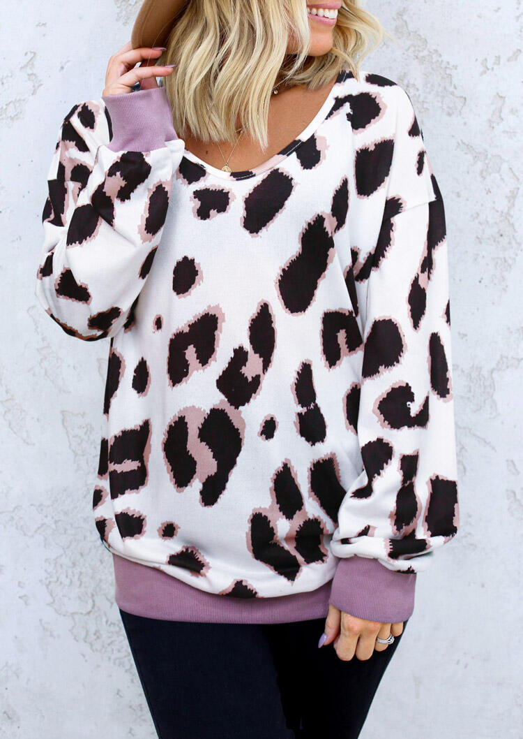 

Leopard V-Neck Knitted Pullover Sweater, 486267