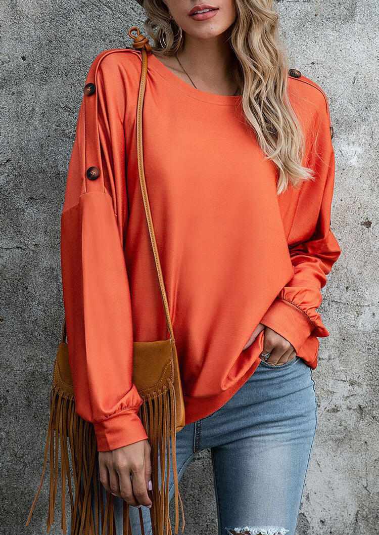 

Button Batwing Sleeve O-Neck Blouse - Orange, 486321