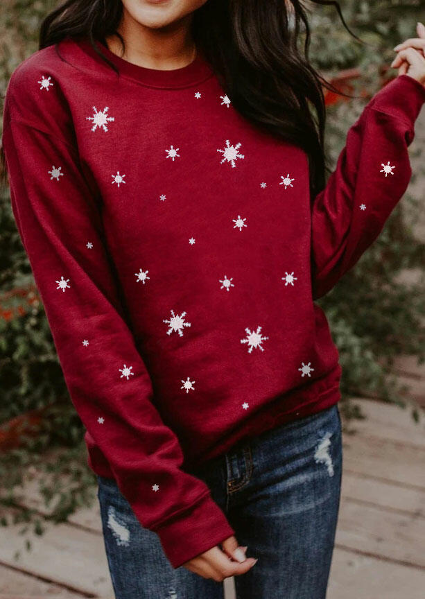 Christmas Snowflake Snow Ice Crystal Sweatshirt - Burgundy