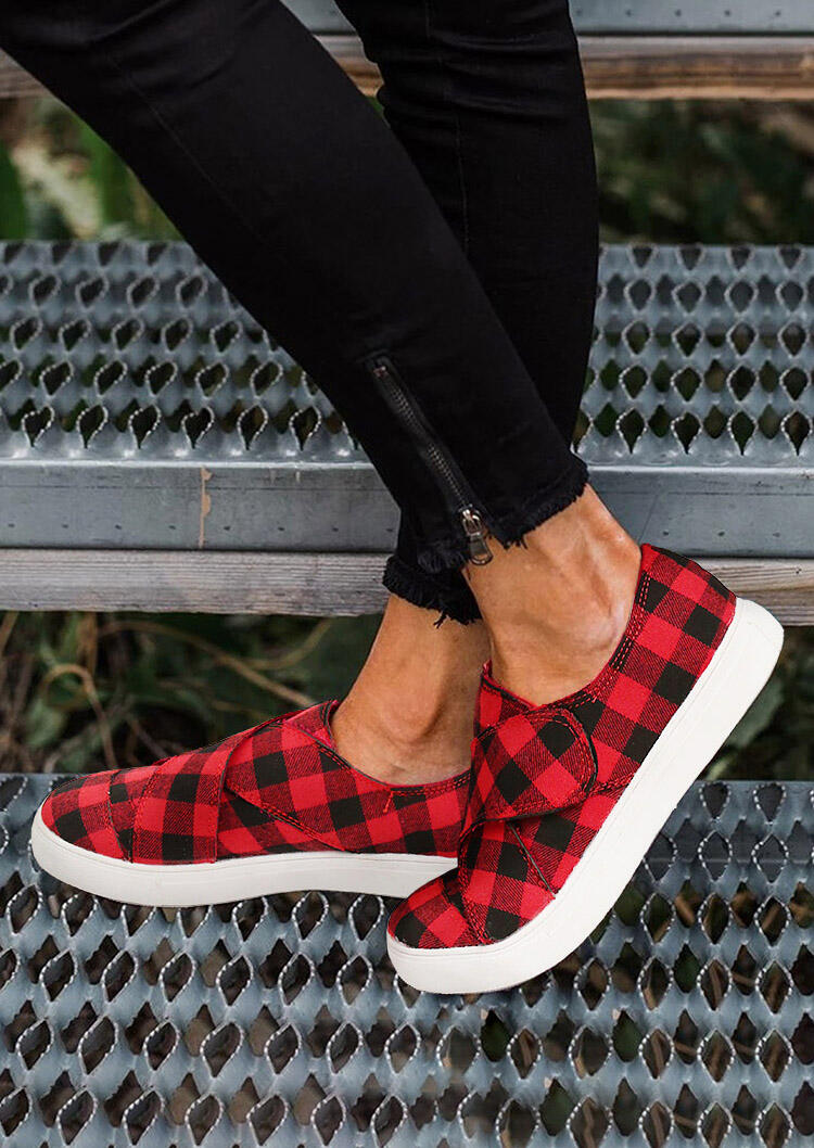 

Sneakers Buffalo Plaid Slip On Flat Round Toe Sneakers in Red. Size