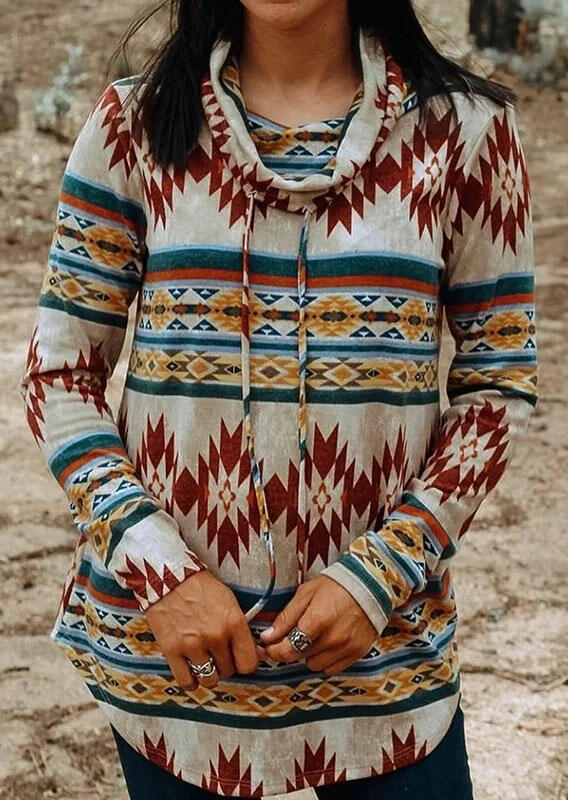 

Aztec Geometric Western Cowgirl Drawstring Blouse, Multicolor, 486426