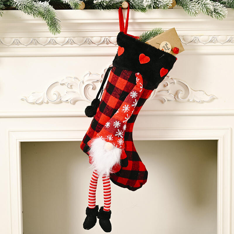 

Christmas Plaid Gnome Snowflake Heart Hanging Ornament Sock, Gray;red, 486442