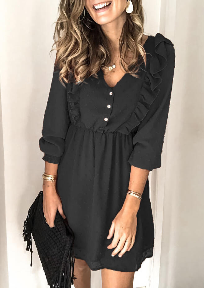 

Mini Dresses Ruffled Button Elastic Cuff Mini Dress in Black. Size: S