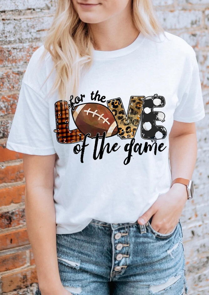 Leopard Plaid Football For The Love Of The Game T-Shirt Tee - White