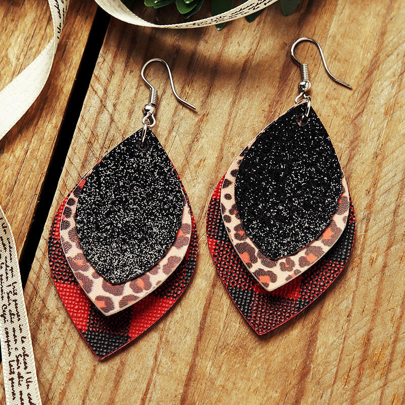

Earrings Sequined Leopard Buffalo Plaid Multi-Layered Earrings in Multicolor. Size