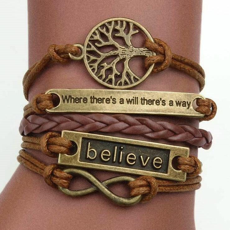 

Bracelet Believe Hollow Out Tree Multi-Layered Braided Bracelet in Light Brown. Size