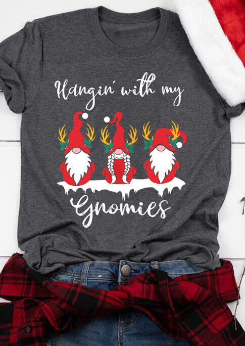 Christmas Hangin' with My Gnomies T-Shirt Tee - Gray