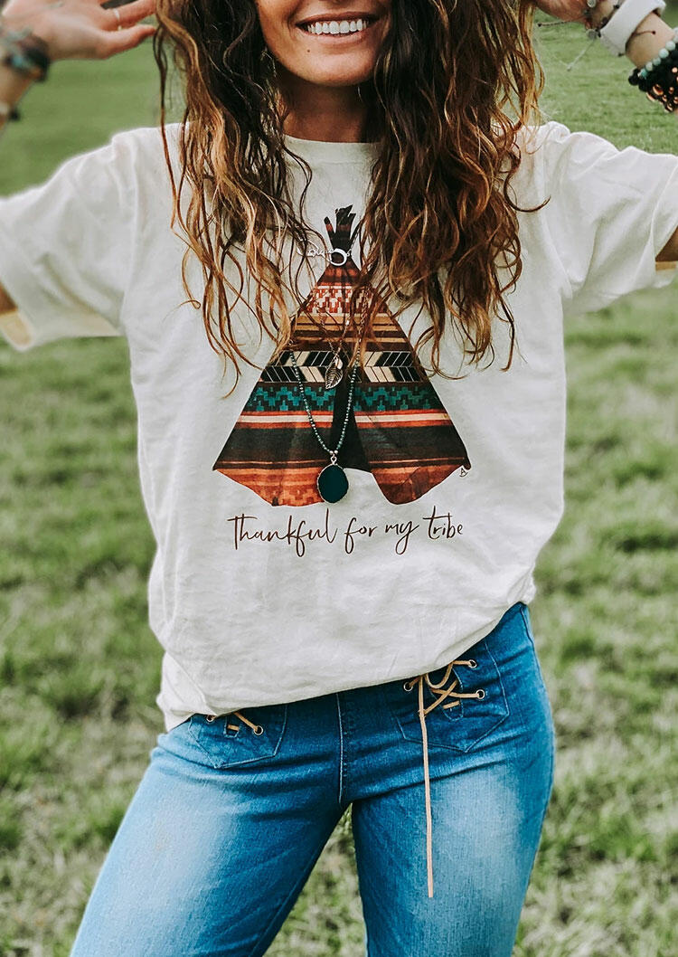 

Thankful For My Tribe Aztec Geometric T-Shirt Tee - White, 486514