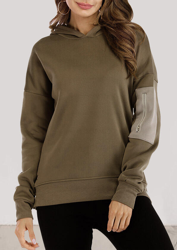 

Zipper Pocket Splicing Long Sleeve Hoodie - Army Green, 484921
