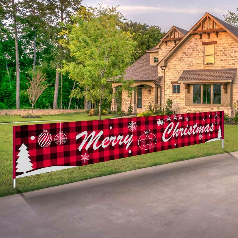 

Christmas Decoration Merry Christmas Plaid Santa Garden House Decorative Banner in Pattern2. Size