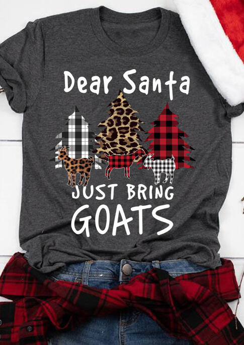 

T-shirts Tees Christmas Leopard Plaid Dear Santa Just Bring Goats T-Shirt Tee in Dark Grey. Size: ,3XL