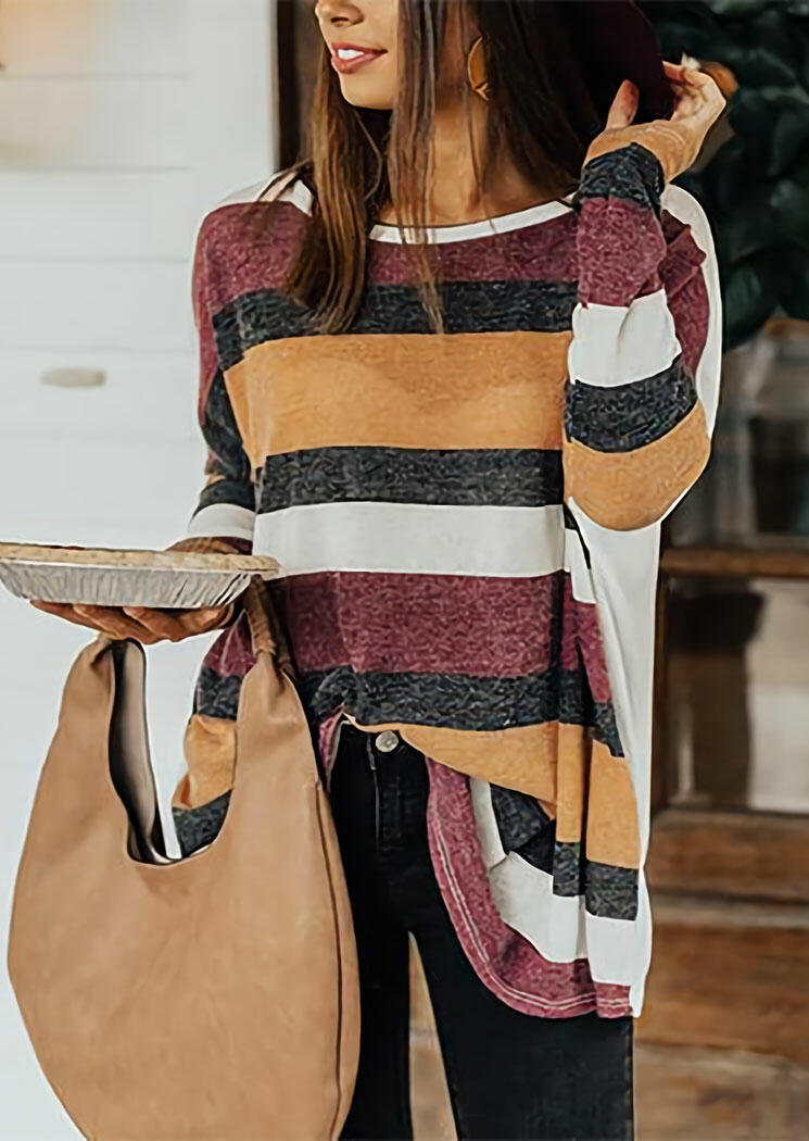 

Blouses Colorful Striped Splicing Long Sleeve Loose Blouse in Multicolor. Size
