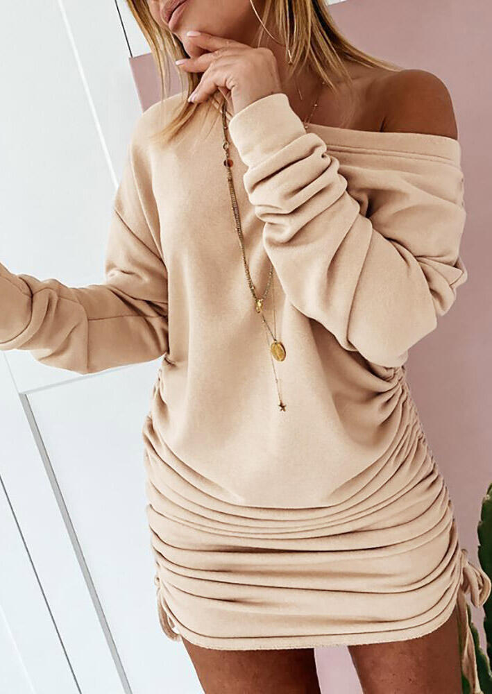

Bodycon Dresses Ruched Drawstring Long Sleeve Bodycon Dress in Khaki. Size