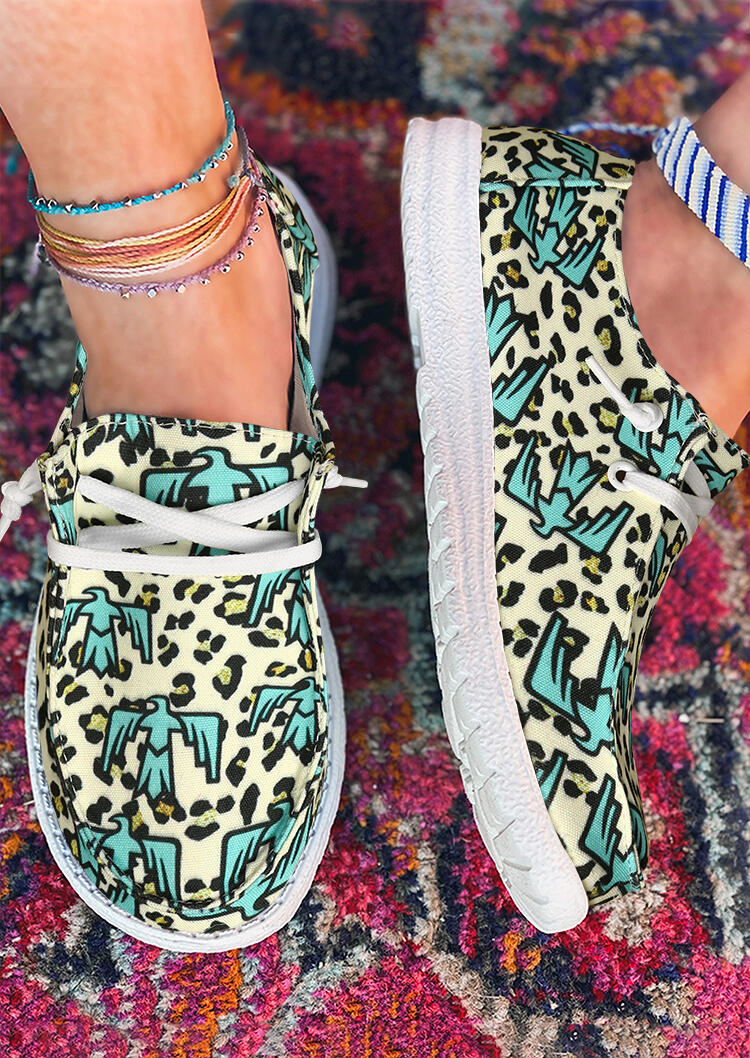 

Sneakers Leopard Thunderbird Lace Up Flat Canvas Sneakers in Lake Blue. Size