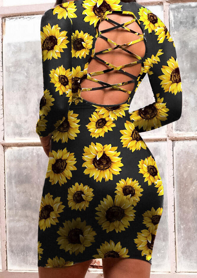 

Sunflower Criss-Cross Hollow Out Bodycon Dress, Multicolor, 486603