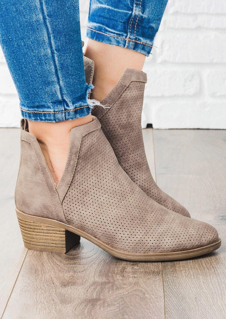 

Boots Chunky Heel Round Toe Ankle Boots in Light Coffee. Size