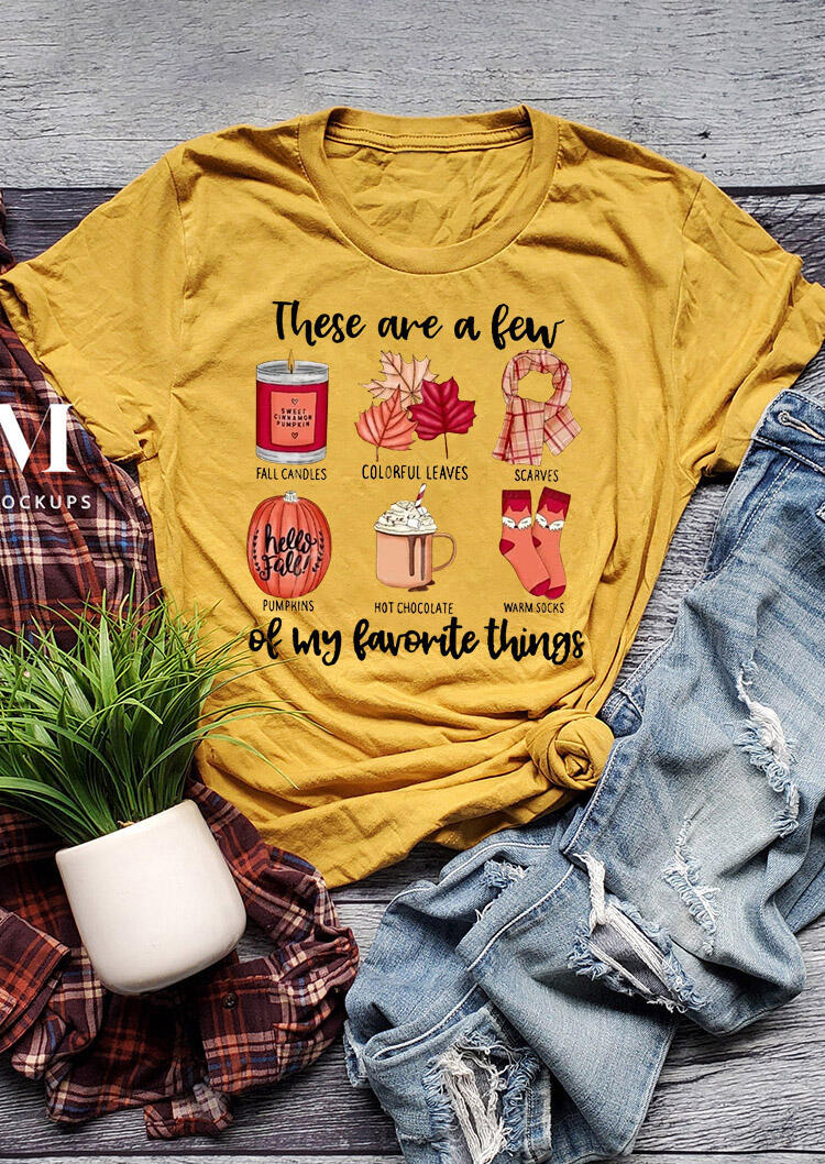 

Tees T-shirts Pumpkin Maple Leaf My Favorite Things Graphic T-Shirt Tee in Yellow. Size: S,M,,XL